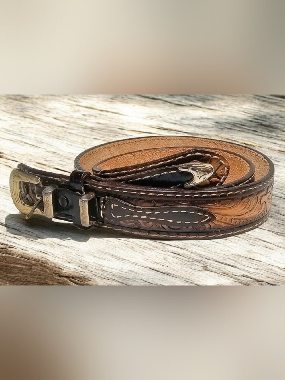 Mens Brown Tony Lama Tooled Leather Belt Texas Made Western Cowboy Sz 38